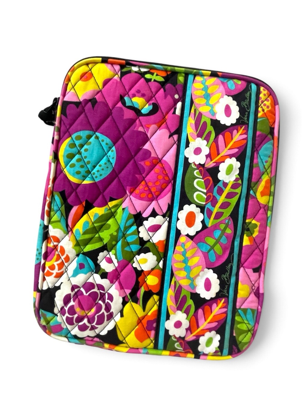 VERA BRADLEY Va Va Voom Floral Quilted Tablet Sleeve Pink Rainbow Purple Bag Zip